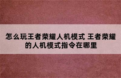 怎么玩王者荣耀人机模式 王者荣耀的人机模式指令在哪里